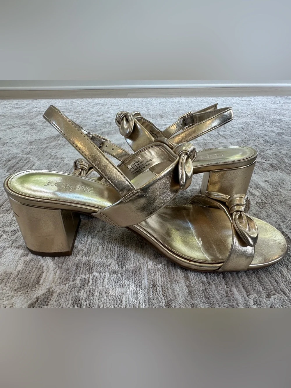 J. Crew Metallic Gold Bow Knot Slingback Block Party Heels (Size 8)